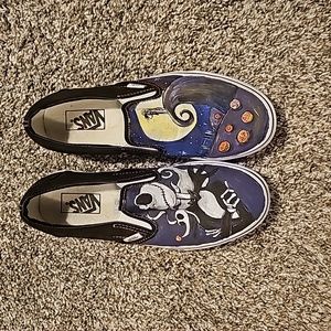 Custom made Nightmare before Christmas Vans slip on shoes. Worn one on carpet.